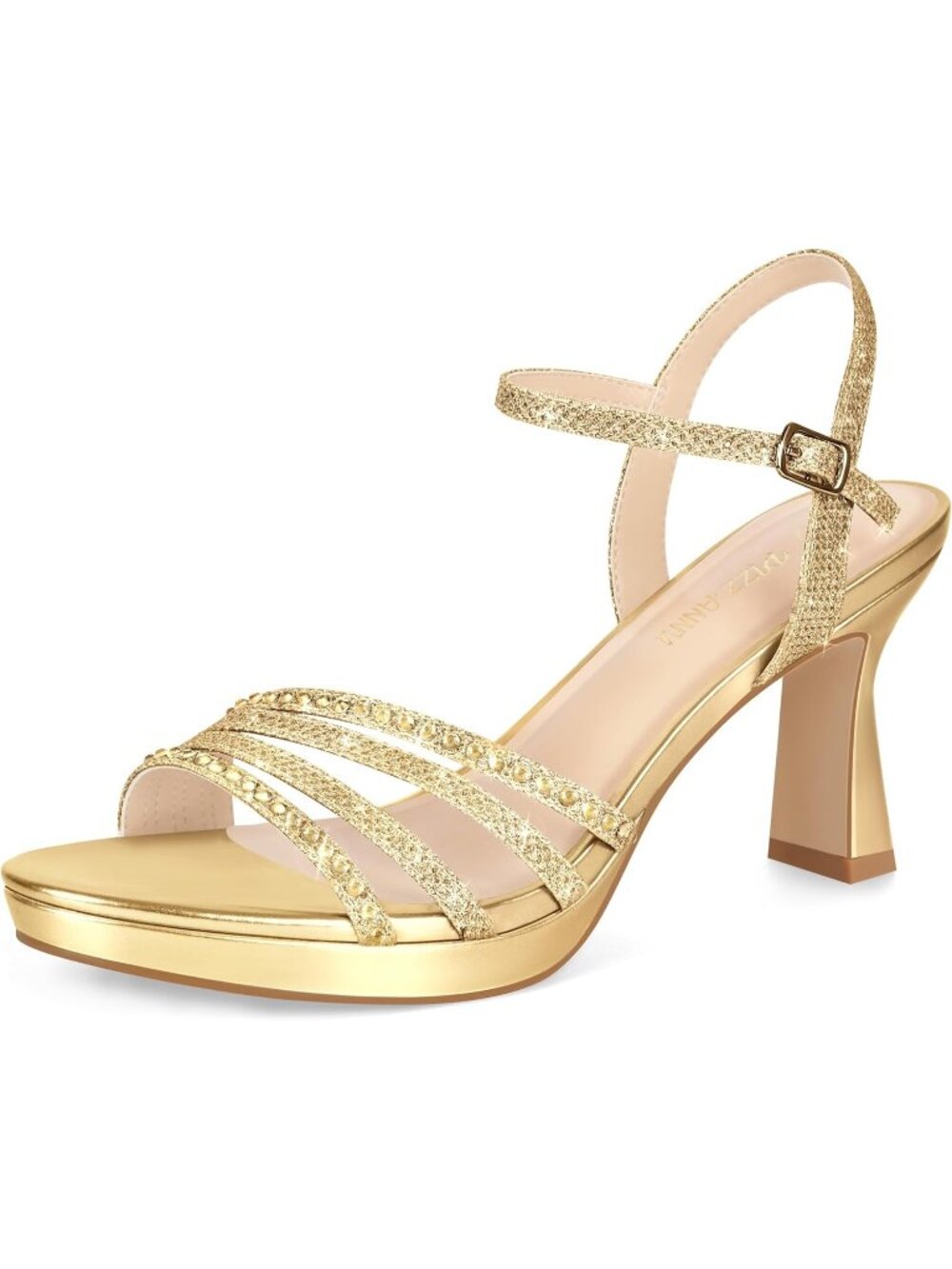 Women's Gold Platform Heels High Block Chunky Sparkly Rhinestone Open Toe